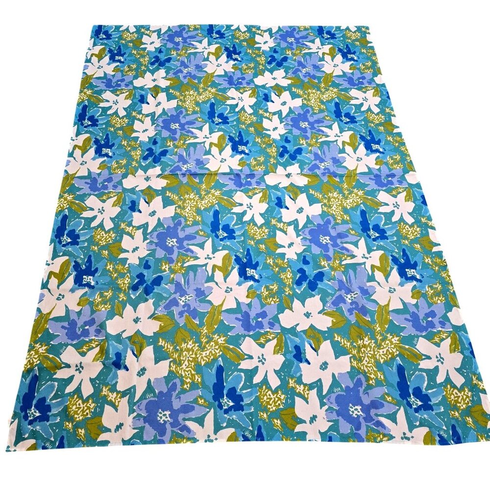 Vera Neumann Vintage Floral rectangle Tablecloth 82" X 160" Blue green White